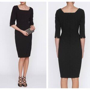 LK Bennett London Clarie Tailored Sheath Dress 2 Square Neck Half Sleeve Black